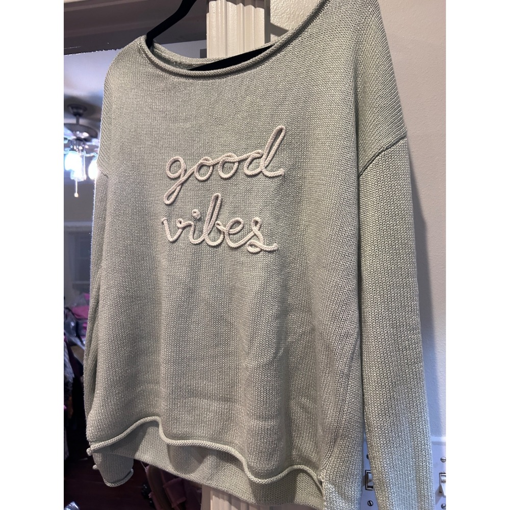 Marled Reunited Clothing Sweater Womens Large Green Excellent Good Vibes Knit